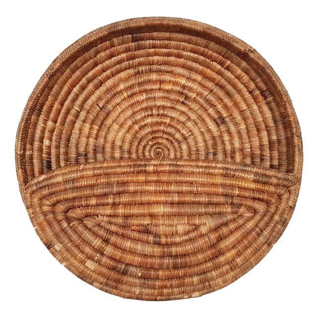 Vintage Round Wicker Straw Wall Storage Basket, 1960s For Sale