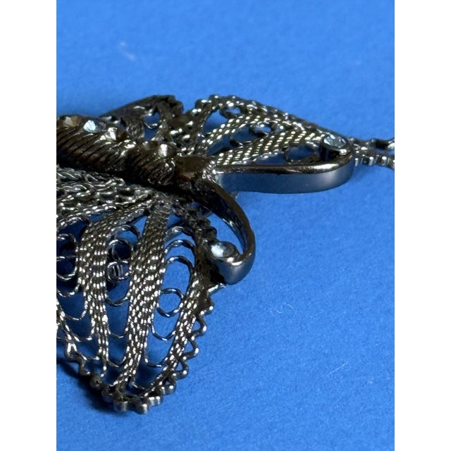 Vintage 1960s Filigree Butterfly Brooch Pin With Cannetille Style Openwork For Sale - Image 16 of 16