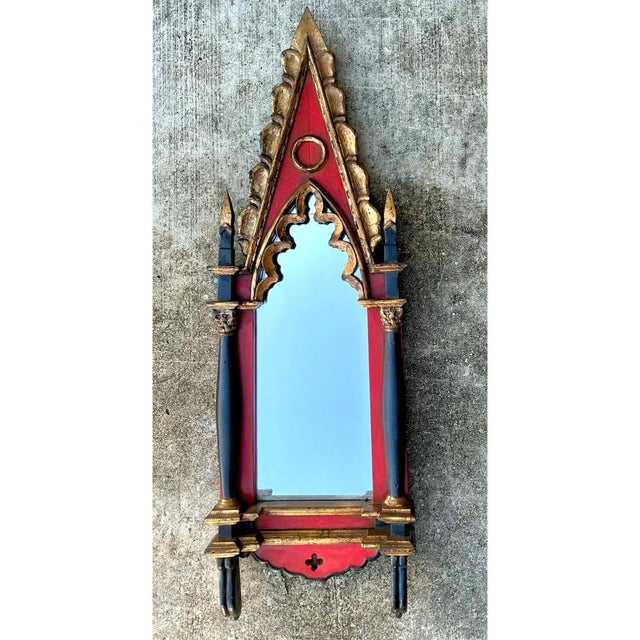Vintage Gothic Revival Wood and Mirrored Glass Wall Mirror For Sale In West Palm - Image 6 of 12