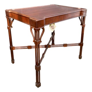 Late 20th Century Drexel Heritage Chippendale Faux Bamboo Mahogany Tea Table, 35"w For Sale