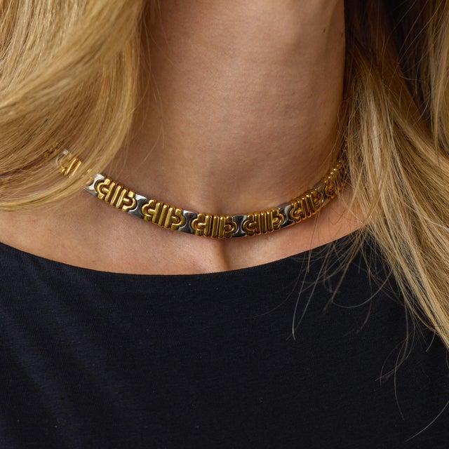 Bulgari 1980s Bvlgari 18k Yellow Gold and Steel Parentesi Choker Necklace For Sale - Image 4 of 5