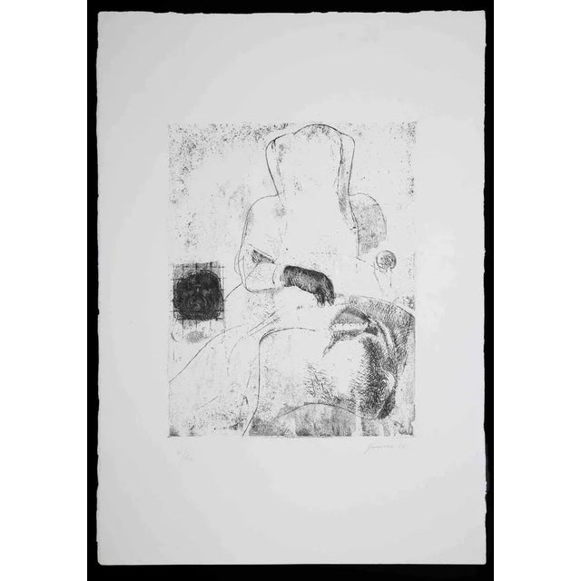 The Figure is an original Etching and Drypoint realized by Pietro Guccione in 1964. Hand-signed. Numbered, 41/50. The...