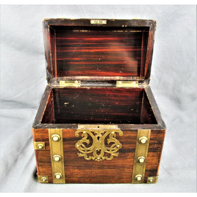 Late 19th Century English Document Box Wood With Brass Straps For Sale - Image 9 of 10