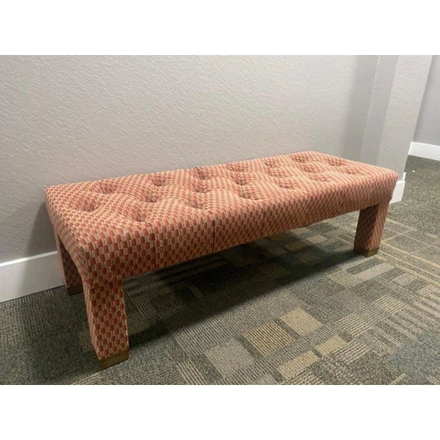 Modern And Substantial Checkered Fabric Pattern In Red And Cream Tufted Upholstery. Button Tufted Bench Upholstered In...