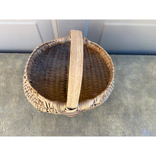 Late 19th Century Late 19th Century American Oak Splint Basket With Bentwood Handle For Sale - Image 5 of 10