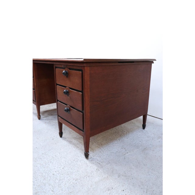 Dutch Oak Pedestal Desk by H. Pander & Zonen, 1920 For Sale - Image 15 of 18