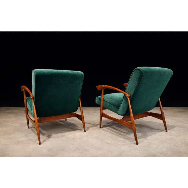 Pair of Armchairs in Brazilian Hardwood & Green Velvet by Liceu De Artes E Ofícios, 1960s For Sale - Image 9 of 13