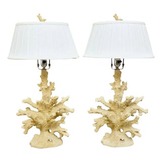 Pair of White Coral Form Table Lamps For Sale