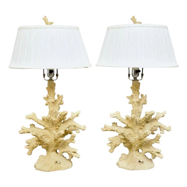 Pair of White Coral Form Table Lamps For Sale