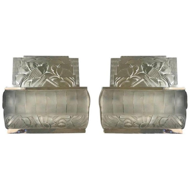 French Art Deco Bird Sconces With Geometric Motif by Sabino - a Pair For Sale - Image 13 of 13