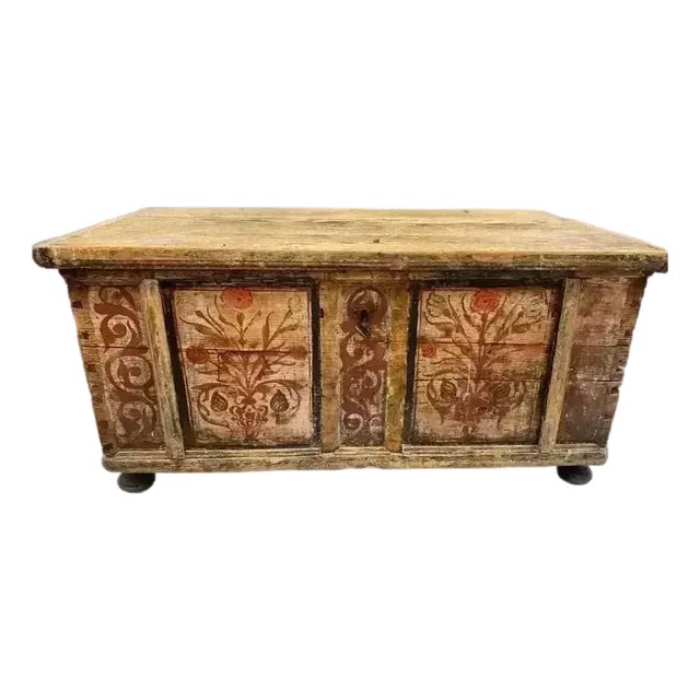 18th Century Antique Vintage Swedish Dowery Blanket Chest For Sale