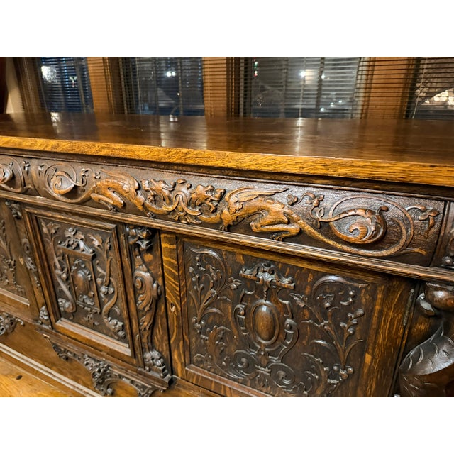 Downsizing - Must Sell - Late 19th Century English Renaissance Gothic Oak Buffet Sideboard For Sale - Image 4 of 13