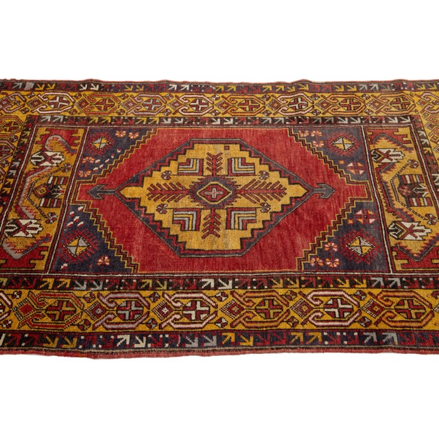 1950s Vintage Anatolian Wool Rug With Geometric Motif in Multicolor For Sale - Image 5 of 7