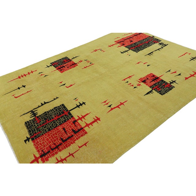Rug & Kilim Vintage Zeki Müren Rug in Chartreuse With Red and Black Patterns | Rug & Kilim For Sale - Image 4 of 7