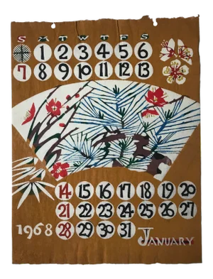 Vintage Japanese Hand Stenciled Wall Art Calendar Print January