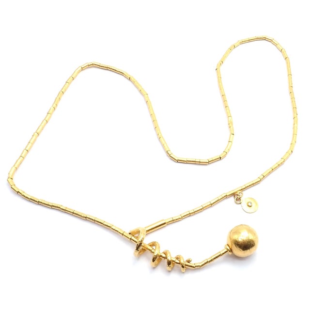 Metal 1990s Gurhan Vertigo Yellow Gold Lariat Beaded Spiral Necklace For Sale - Image 7 of 13