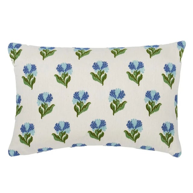 Contemporary Schumacher Rosina Floral Pillow 18" x 12" in Cornflower For Sale - Image 3 of 3