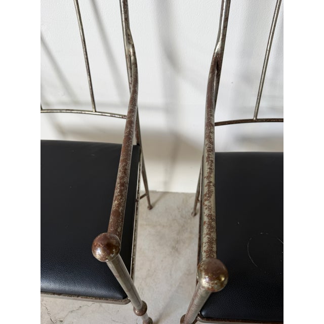 Vintage Alberto Orlandi Giacometti-Style Metal Armchairs With Black Leather Seats – Pair For Sale - Image 10 of 17
