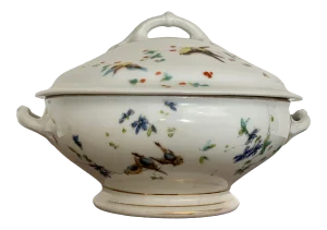 Antique Hand Painted Porcelain Soup Tureen With Lid
