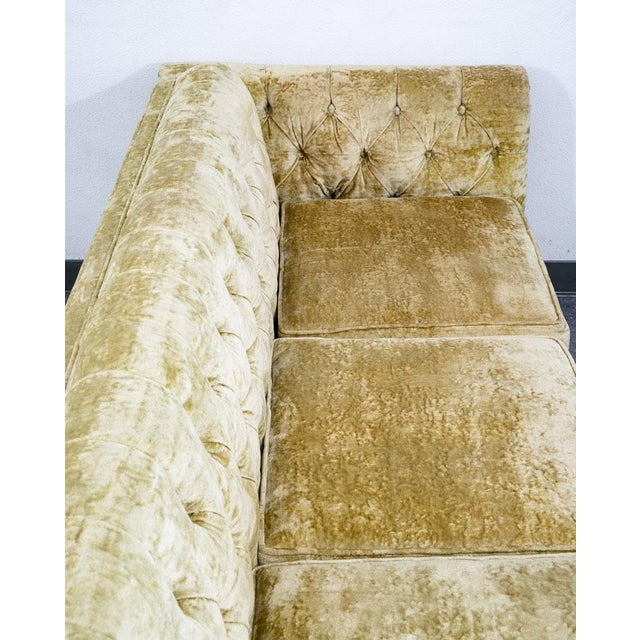 1960s Mid Century Danish Modern Sofa Couch Green Velour 4 Seater Tufted Vintage MCM For Sale - Image 5 of 12