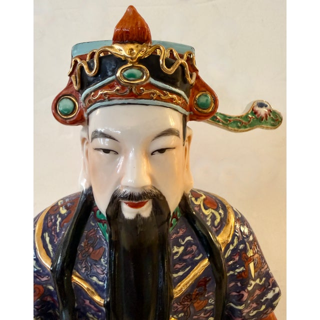 Lu Xing Chinese Polychrome Glazed Porcelain Statue For Sale - Image 4 of 15