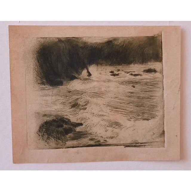 The Sea is an original etching by Adolf Hiremy ( 1860- 1933) Not signed. In good conditions The artwork represents a sea,...