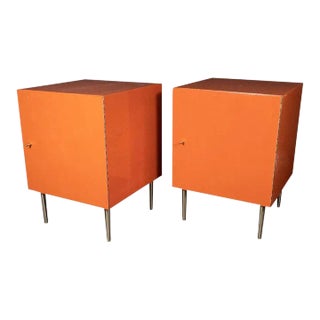 Mid-Century Modern Cubic Orange Cabinets - A Pair For Sale