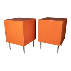 Mid-Century Modern Cubic Orange Cabinets - A Pair
