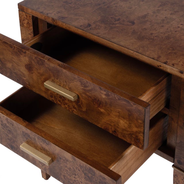 Brass Kai 24 in. W Rectangular Burl Wood 2 Drawer End Table, Traditional Burl For Sale - Image 8 of 11