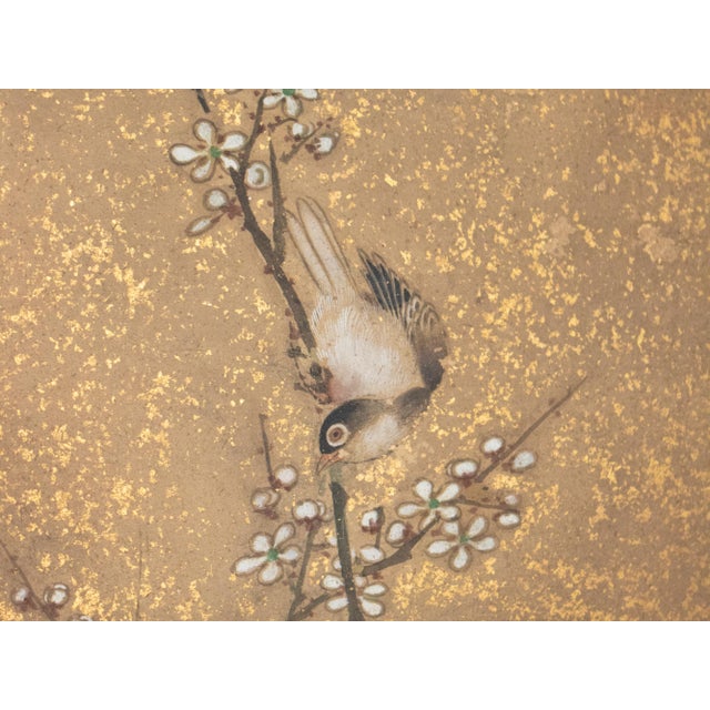 "Egrets and Sparrow", C. 1950s Japanese Yamato-E Style Byobu Screen For Sale - Image 10 of 18
