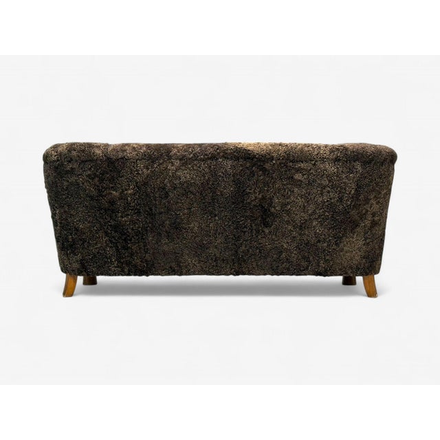 Danish Mid-Century Modern, Beech, Brown Sheepskin, Sofa, Denmark, 1930s For Sale - Image 9 of 9