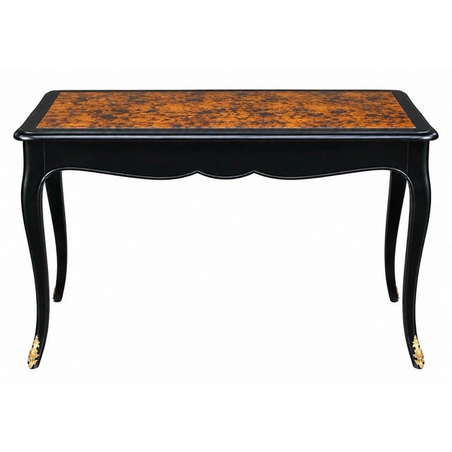 French French Louis XIV Style Desk With Gilt Bronze Ormolu & Faux Tortoise Finish For Sale - Image 3 of 6