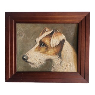 Vintage Oil on Canvas Portrait of a Wire Hair Jack Russell Terrier For Sale