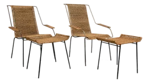 Set of Two Armchairs With Stools in Cane & Iron, Carlo Hauner, 1950s