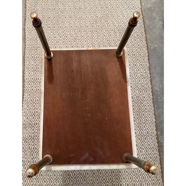 White Vintage Pair of Two Tiered Marble Side Tables or Etageres For Sale - Image 8 of 11