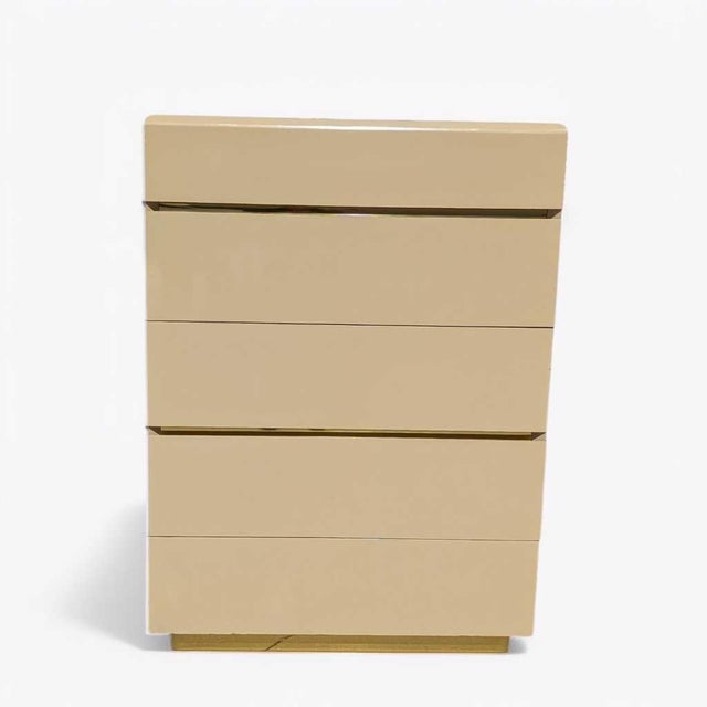 Mid 20th Century Lane Postmodern Five-Drawer Tallboy Dresser in Beige Lacquer, Glass For Sale - Image 10 of 13