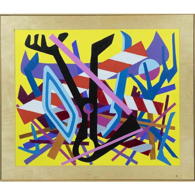 Modern Leo Guida, Abstract Composition, Tempera on Plywood, 1970s For Sale - Image 3 of 3