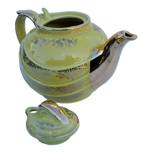Hall Ceramics 1960s Canary Yellow Teapot With 24k Gold Gilding "Made in u.s.a" by Hall Ceramics