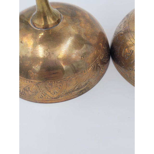 1970s Artisanal Hand-Etched Brass Coupes - A Slightly Mismatched Pair For Sale In Mobile - Image 6 of 12