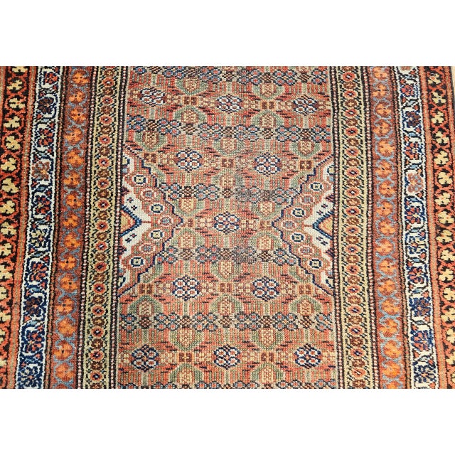 Antique Persian Serab Camel Hair Runner Rug, Hand-Knotted Wool, Geometric Pattern, Red & Green, 3x13 For Sale - Image 15 of 17