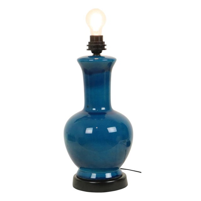 Large Italian Round Blue Ceramic Lamp, 1970s For Sale - Image 12 of 14