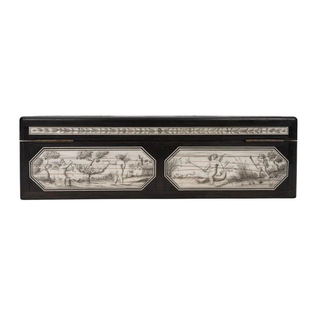 19th Century 19th Century Engraved Inlaid Bone Ebony Box For Sale - Image 5 of 8