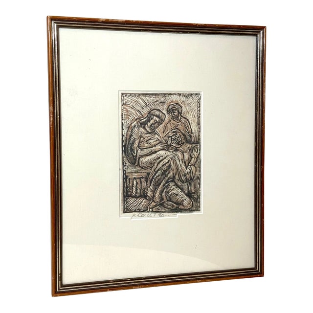 Vintage Religious Original Ruth Collet Woodblock Linocut Figural Pop Art Print For Sale