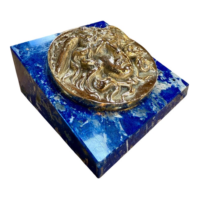 1960s Italian Lapis Lazuli and Gilt Bronze Medusa Plaque, Gioielleria Tarascio, Rome For Sale