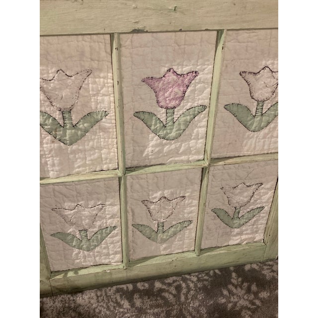 1920s American Quilt in Adorable Quilt Craft and Window frame.1920-30 Quilt Put Into Older Window Frame for a Fun Room Decor. Shabby Chic Look. For Sale - Image 5 of 9
