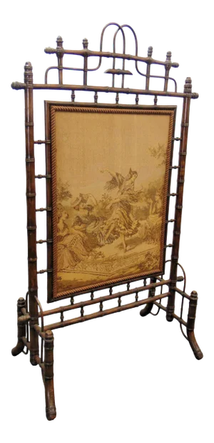 Victorian Faux Bamboo Tapestry Firescreen