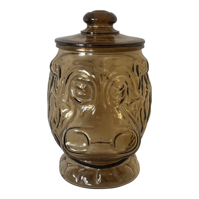 Vintage Libby Smoke Brown Hippopotamus Glass Jar, 1.5 Gl Cookie Jar, Big Top Circus Hippo For Sale