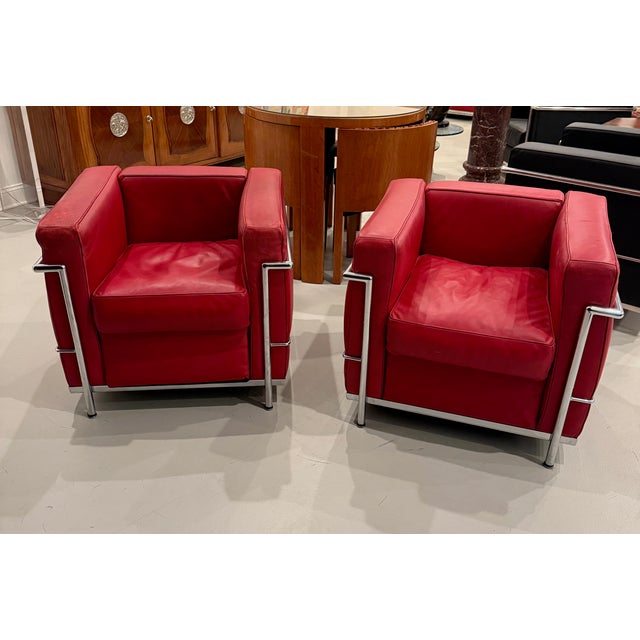Pair Of. Chrome and Red Leather Club Chair in the Style of Le Corbusier For Sale - Image 13 of 13