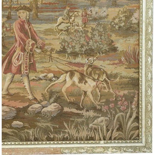 Large Vintage Framed French Hunting Scene Tapestry – Aubusson-Style Verdure Jacquard For Sale In Portland, ME - Image 6 of 10