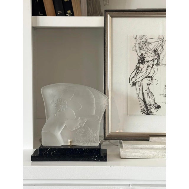 Art Deco 1920's French Art Deco Pate De Verre Figural Lamp With Woman & Floral Motif For Sale - Image 3 of 5